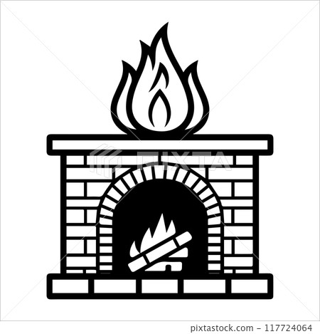 Fireplace icon or modern line symbol. Vector line art and icon design with bold outline. Black and white Pixel Perfect minimalistic symbol isolated white background. Silhouette simple thin sign 117724064