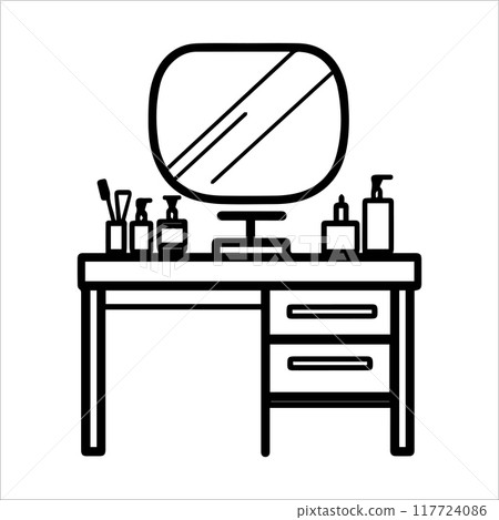 Dressing Table icon or modern line symbol. Vector line art and icon design with bold outline. Black and white Pixel Perfect minimalistic symbol isolated white background. Silhouette simple thin sign 117724086
