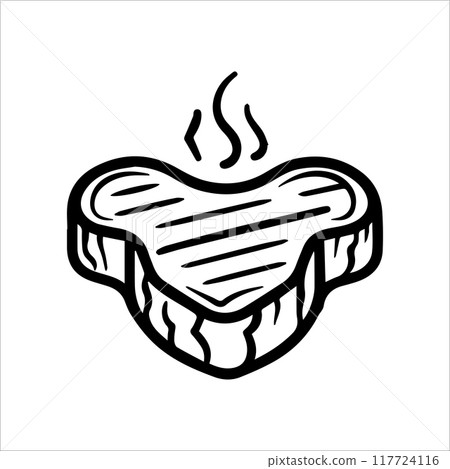 steak icon or modern line symbol. Vector line art and icon design with bold outline. Black and white Pixel Perfect minimalistic symbol isolated white background. Silhouette simple thin sign 117724116
