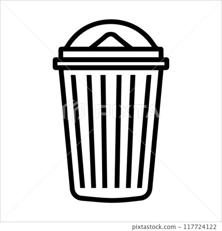 garbage icon or modern line symbol. Vector line art and icon design with bold outline. Black and white Pixel Perfect minimalistic symbol isolated white background. Silhouette simple thin sign garbage icon or modern line symbol. Vector line art and icon design with bold outline. Black and white Pixel Perfect minimalistic symbol isolated white background. Silhouette simple thin sign 117724122