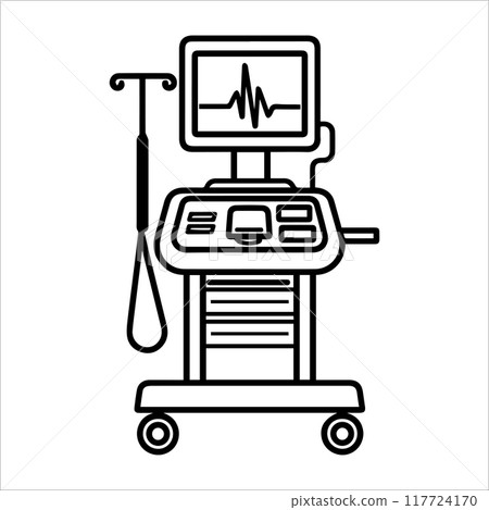 Ultrasound Machine icon modern line symbol. Vector line art and icon design with bold outline. Black and white Pixel Perfect minimalistic symbol isolated white background. Silhouette simple thin sign Ultrasound Machine icon modern line symbol. Vector line art and icon design with bold outline. Black and white Pixel Perfect minimalistic symbol isolated white background. Silhouette simple thin sign 117724170