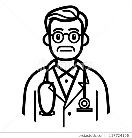 Doctor icon or modern line symbol. Vector line art and icon design with bold outline. Black and white Pixel Perfect minimalistic symbol isolated white background. Silhouette simple thin sign Doctor icon or modern line symbol. Vector line art and icon design with bold outline. Black and white Pixel Perfect minimalistic symbol isolated white background. Silhouette simple thin sign 117724196