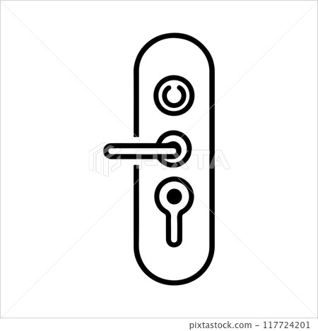 Door Handle icon or modern line symbol. Vector line art and icon design with bold outline. Black and white Pixel Perfect minimalistic symbol isolated white background. Silhouette simple thin sign 117724201