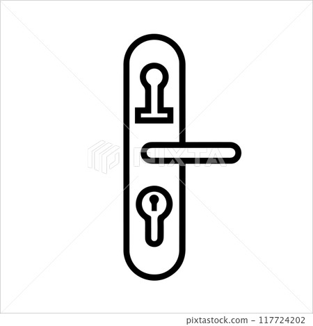 Door Handle icon or modern line symbol. Vector line art and icon design with bold outline. Black and white Pixel Perfect minimalistic symbol isolated white background. Silhouette simple thin sign 117724202