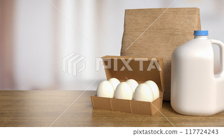 The egg in packaging for food concept 3d rendering. The egg in packaging for food concept 3d rendering. 117724243