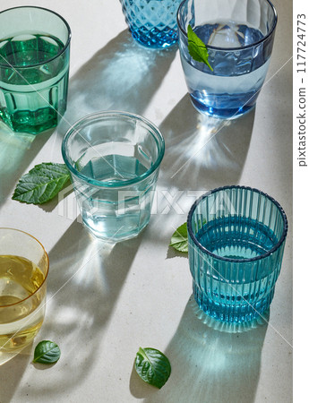 various colorful water glasses various colorful water glasses 117724773