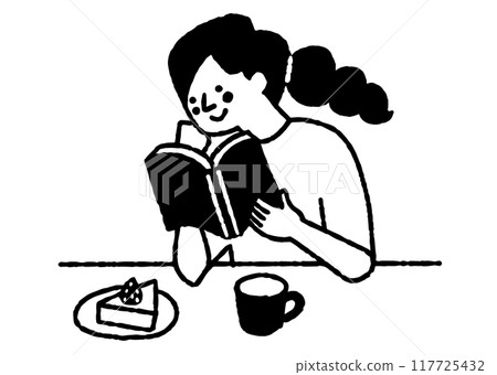 一邊吃蛋糕一邊看書的女人_2 117725432