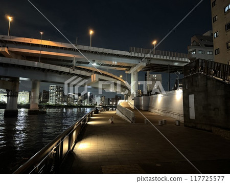 Tatekawa Water Gate Terrace Link Bridge Night View Tatekawa Water Gate Terrace Link Bridge Night View 117725577