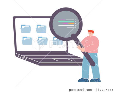 computer forensic cyber security analyzing analyze inspection find proof evidence identification magnifying design icon illustration 117726453