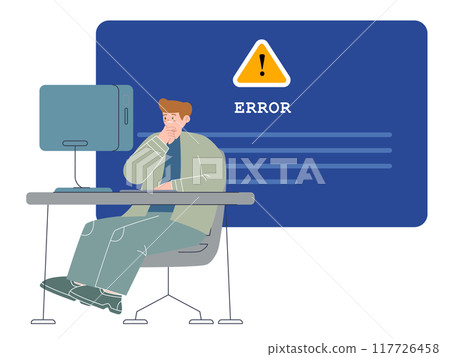 error alert blue screen display notification of failure critical malfunction crash system message 117726458