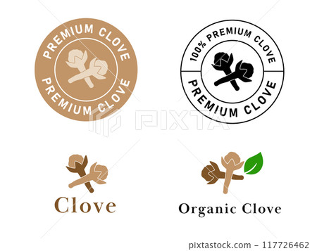 Clove premium label stamp of organic spices circle brown black and white sticker packaging symbol 117726462