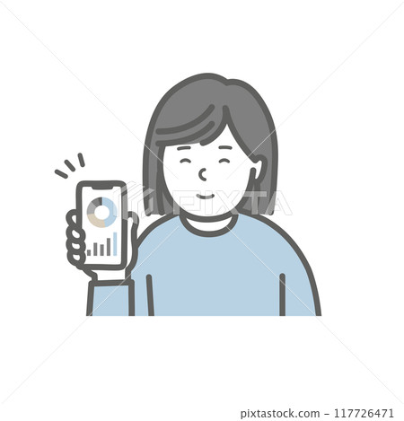 A smiling woman managing her assets using a smartphone 117726471