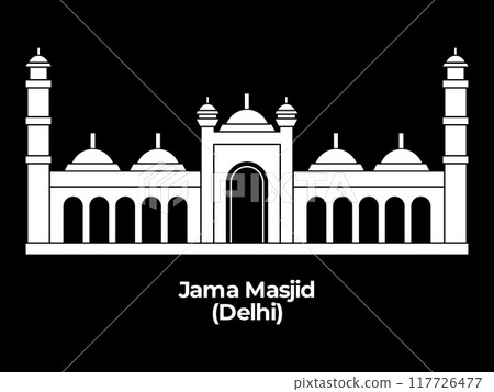 jama mosque masjid Masjid-i-Jehan-Numa india heritage ancient holy sacred prayer place islam architecture design icon illustration 117726477