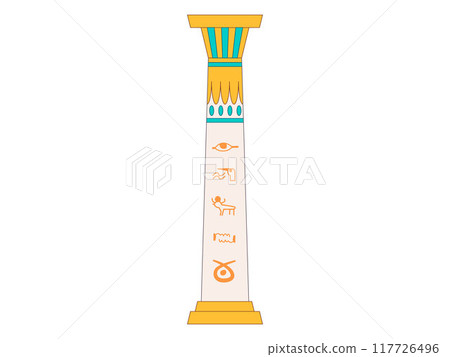 Hypostyle column pillar old ancient Egypt building ruin temple of Karnak landmark tomb of Pharaohs tourist travel design illustration 117726496