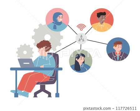 employee sharing employers meeting sharing internet social media connected work together design icon illustration 117726511