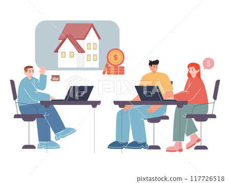 real estate agent consulting client talking make decision choice agreement house property dealing consultation design illustration real estate agent consulting client talking make decision choice agreement house property dealing consultation design illustration 117726518