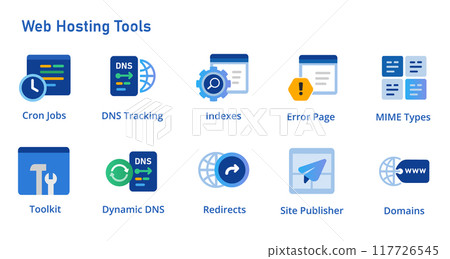 Web server tools icon set collection for cron jobs MIME type dynamic DNS site publisher index tools and error pages 117726545