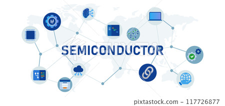 semiconductor icon set blueish part microchip microprocessor element icons elements attached 117726877