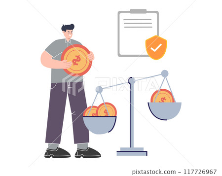 accountability character balancing scale weight coin money management financial task bank investments secure protect trust 117726967