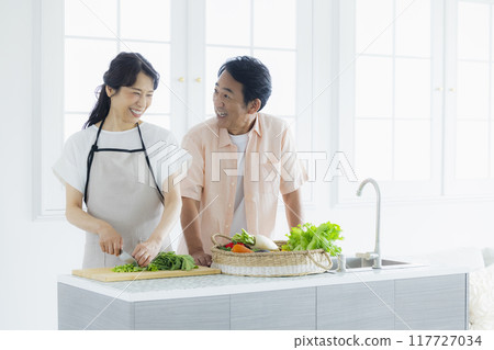 Middle-aged couple in the kitchen 117727034