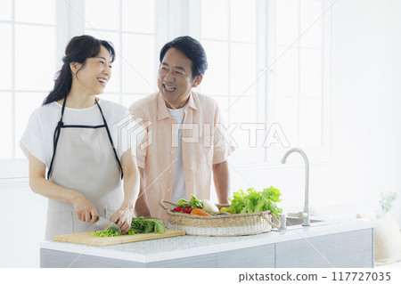 Middle-aged couple in the kitchen 117727035