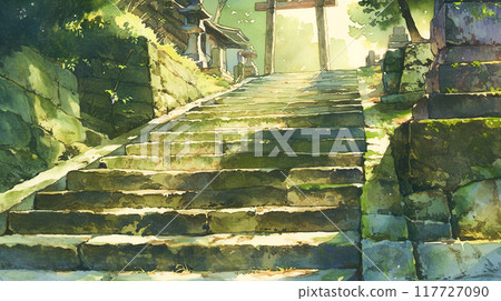 通往神社庭院的樓梯的水彩插圖景觀 117727090