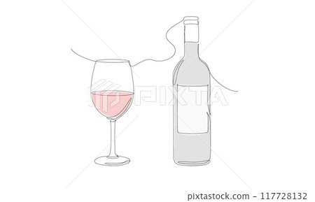 Wine glass and wine bottle illustration 117728132