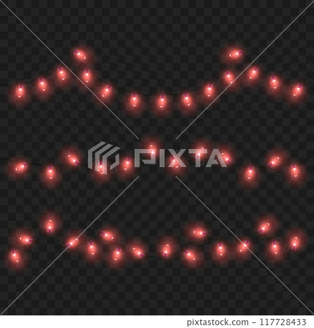 Red string lights on dark background, creating a festive ambiance. Vector 117728433