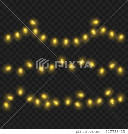Yellow string lights on dark background, creating a festive ambiance. Vector Yellow string lights on dark background, creating a festive ambiance. Vector 117728435