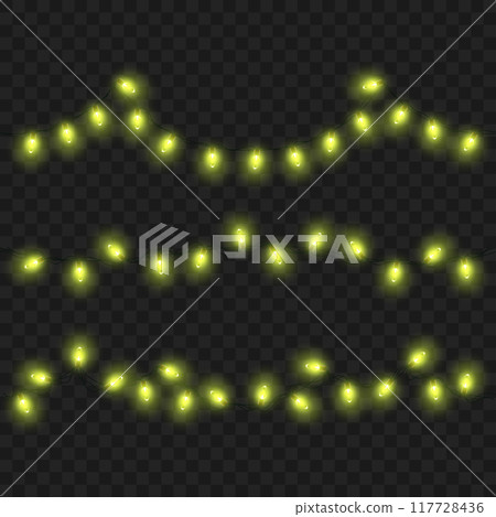Green string lights on dark background, creating a festive ambiance. Vector Green string lights on dark background, creating a festive ambiance. Vector 117728436