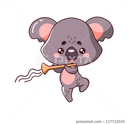 Kawaii panda playing harmonica flat color vector illustration 117728505