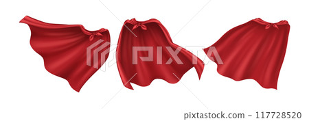 Superhero cloaks of red textile realistic illustration set Superhero cloaks of red textile realistic illustration set 117728520
