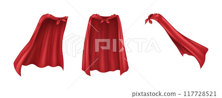 Superhero cloaks of red textile realistic illustration set Superhero cloaks of red textile realistic illustration set 117728521