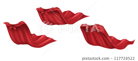 Superhero cloaks of red textile realistic illustration set Superhero cloaks of red textile realistic illustration set 117728522