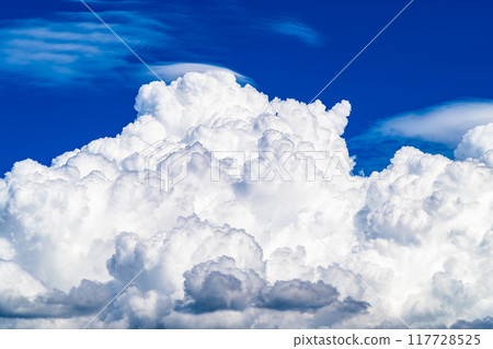 Cumulonimbus clouds and wavy clouds in the summer blue sky c-2 High saturation contrast Cumulonimbus clouds and wavy clouds in the summer blue sky c-2 High saturation contrast 117728525