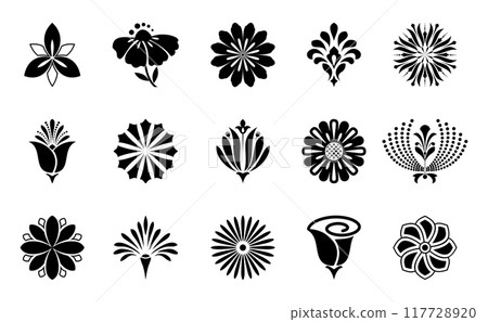 Flowers icon set. Flowers isolated on transparent background. Flowers in modern simple. Cute round flower plant nature collection. Vector illustrator Flowers icon set. Flowers isolated on transparent background. Flowers in modern simple. Cute round flower plant nature collection. Vector illustrator 117728920