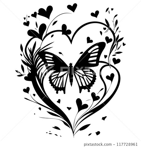 love with butterfly valentine illustration draw element love with butterfly valentine illustration draw element 117728961