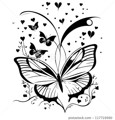 love with butterfly valentine illustration draw element 117728980