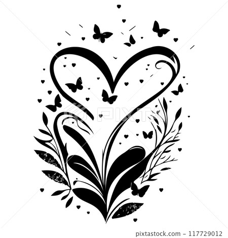 love with butterfly valentine illustration draw element 117729012