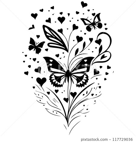 love with butterfly valentine illustration draw element 117729036