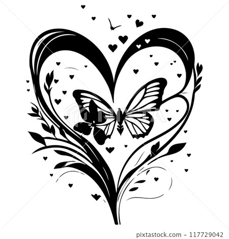 love with butterfly valentine illustration draw element 117729042