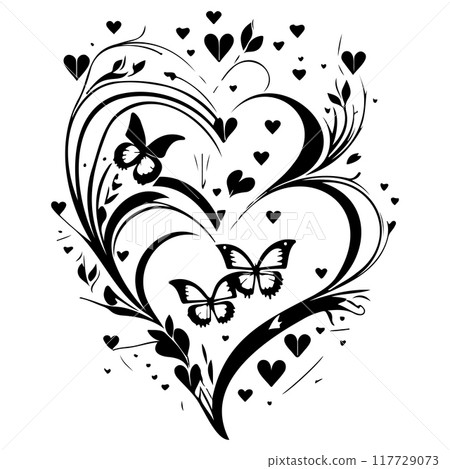 love with butterfly valentine illustration draw element 117729073