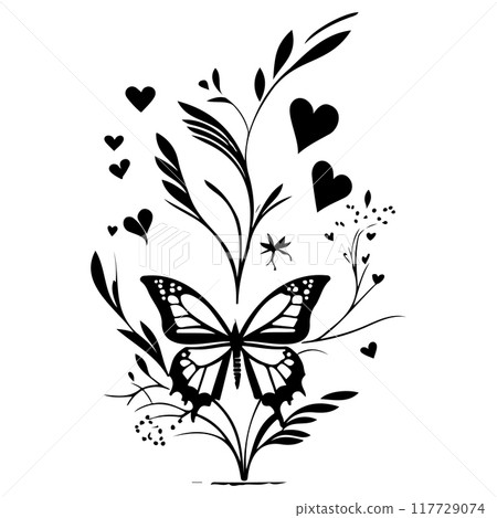 love with butterfly valentine illustration draw element 117729074
