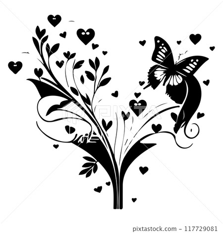 love with butterfly valentine illustration draw element 117729081