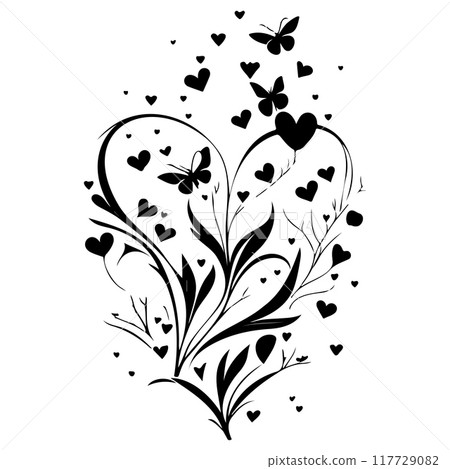 love with butterfly valentine illustration draw element 117729082