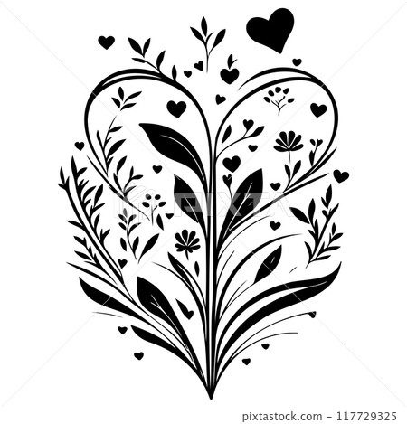 love heart flower butterfly valentine illustration element black love heart flower butterfly valentine illustration element black 117729325
