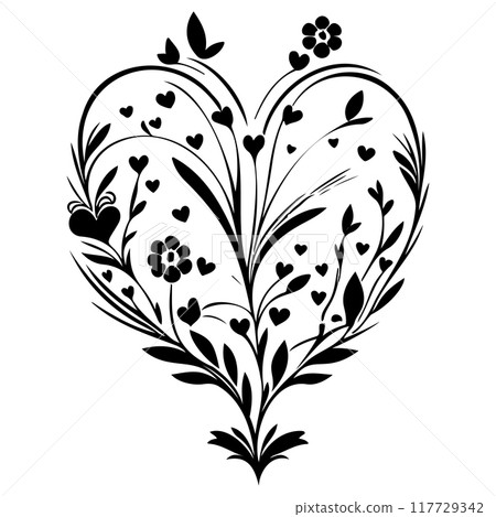love heart flower butterfly valentine illustration element black 117729342