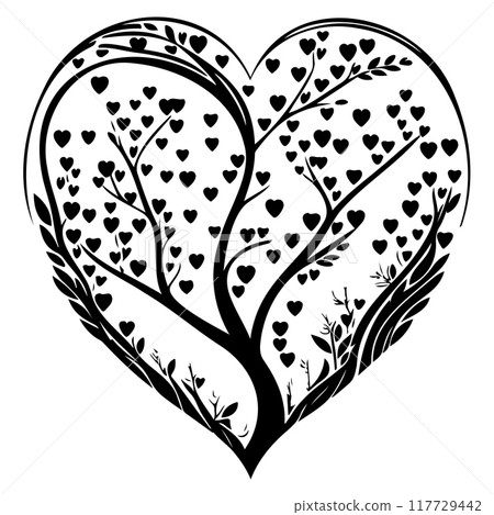 love Heart Shaped Tree Valentine illustration draw element 117729442