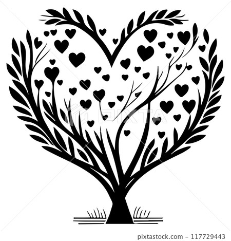 love Heart Shaped Tree Valentine illustration draw element 117729443