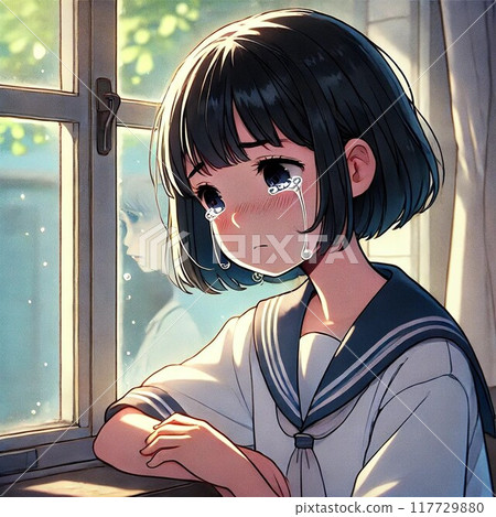 女孩在窗邊哭泣 117729880